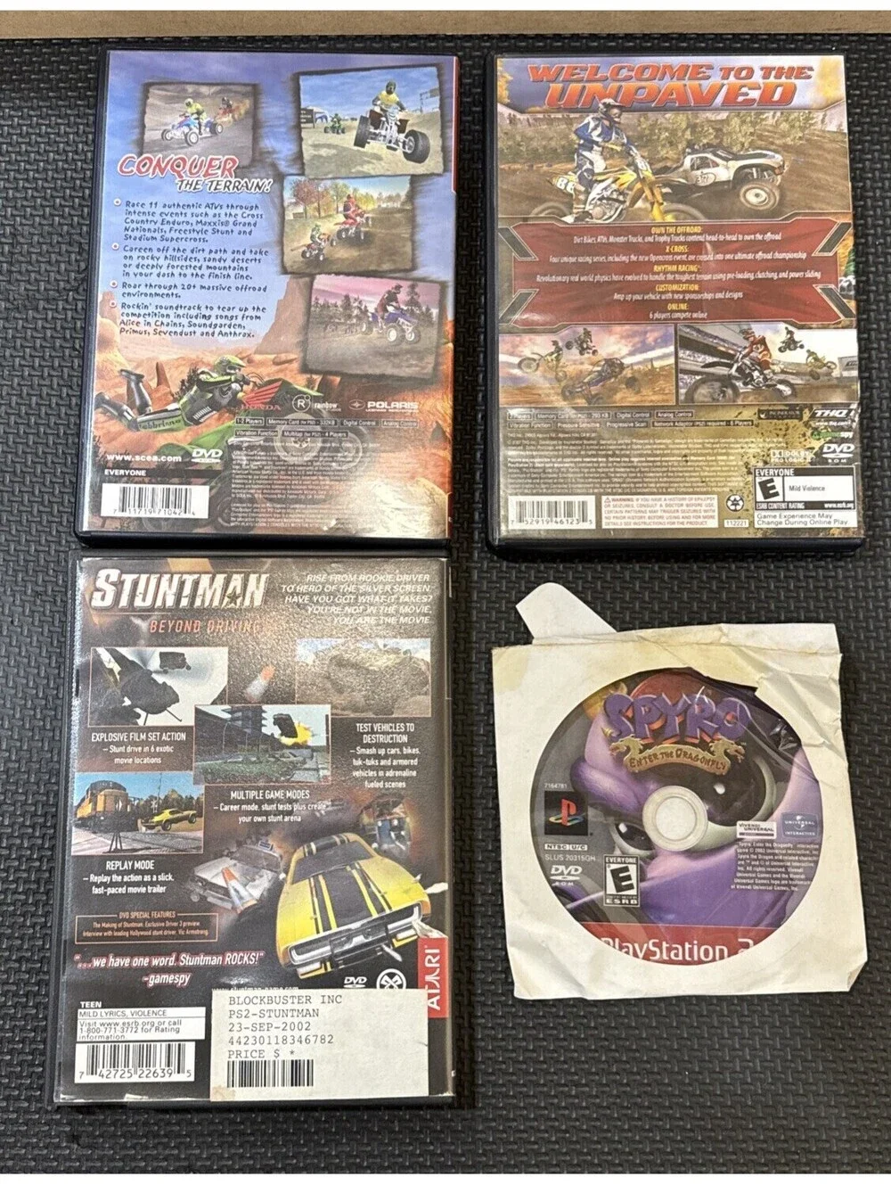 ps2 Games Lot Of 4: Stuntman, Spyro, ATV Iffroad Fury, MX vs ATV Untamed